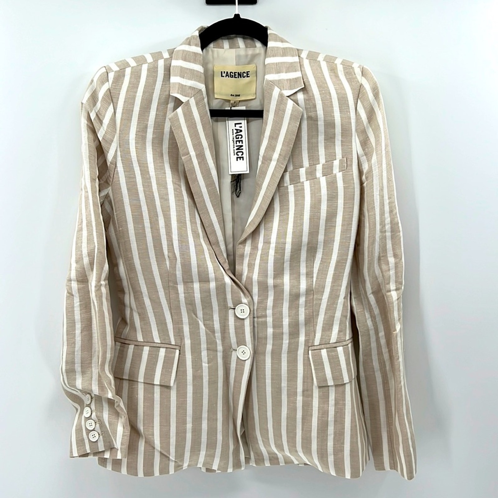 L'agence Mason Blazer Linen Blend - Tan/White - 2 - New With Tags